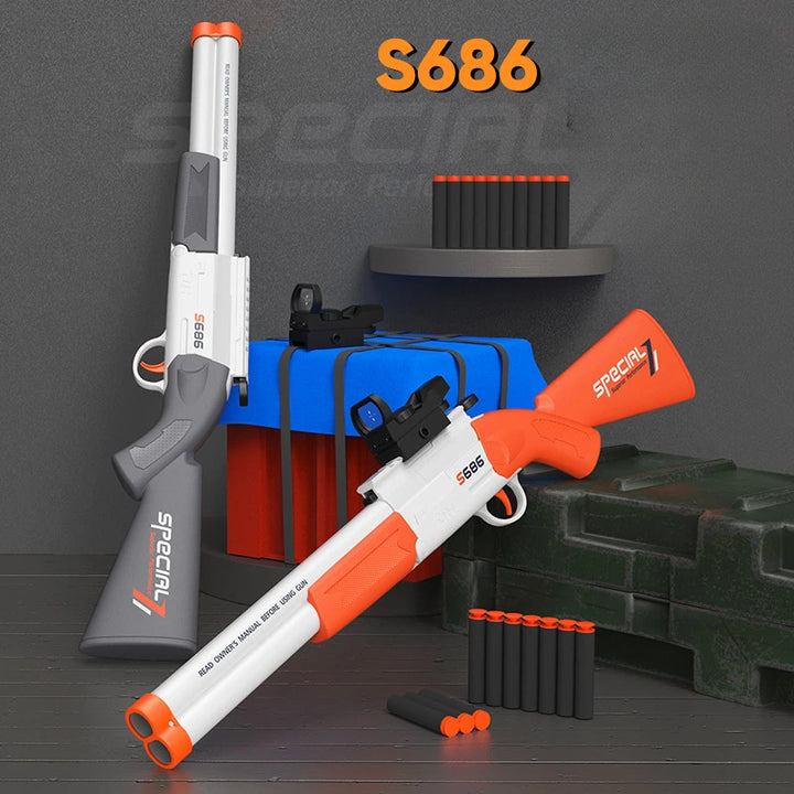 S686 Double-Barrel Airsoft Launcher – Dual Soft-Bullet Toy Rifle