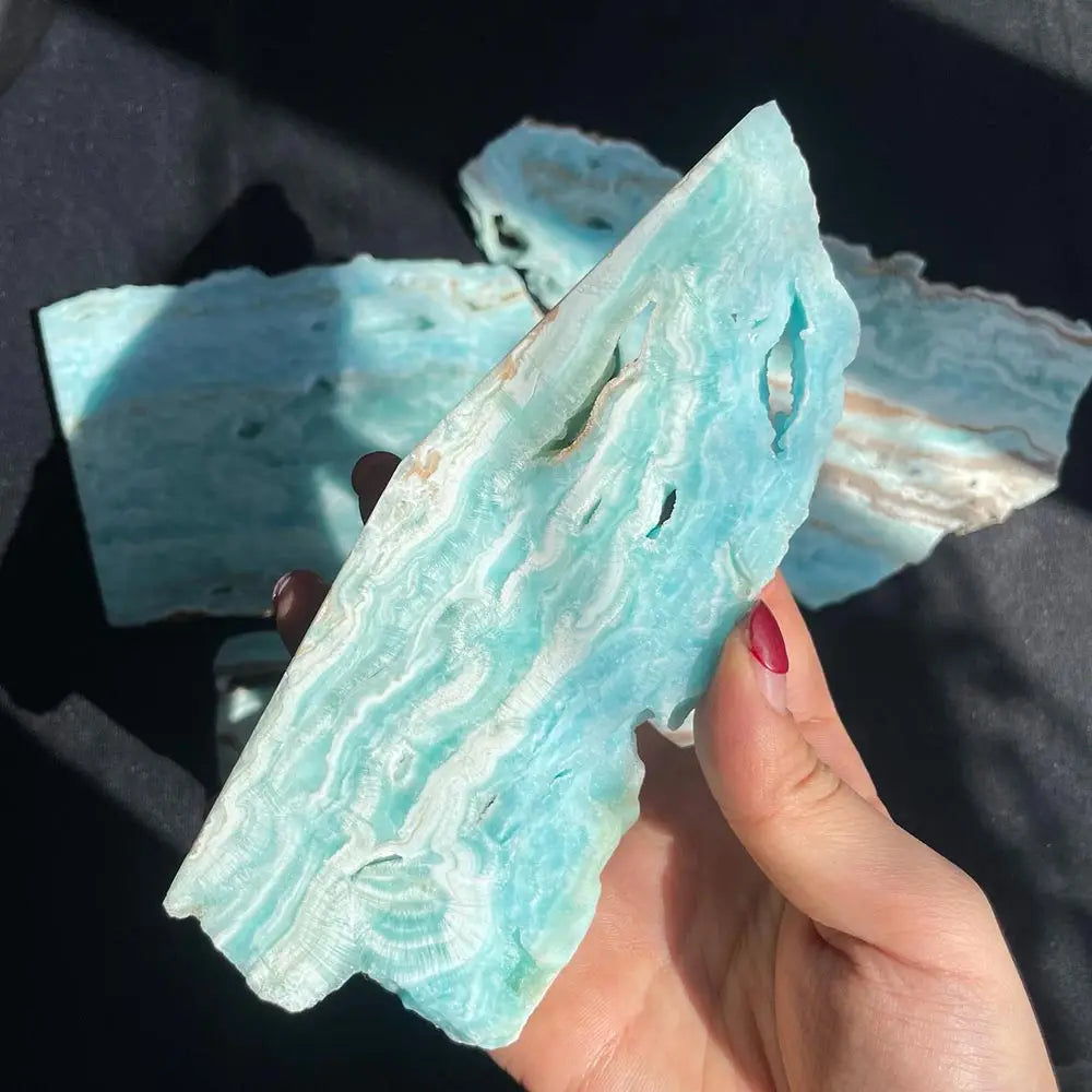 Natural Blue Hemimorphite Crystal Slice – Polished Healing Stone Slab for Home & Energy Decor