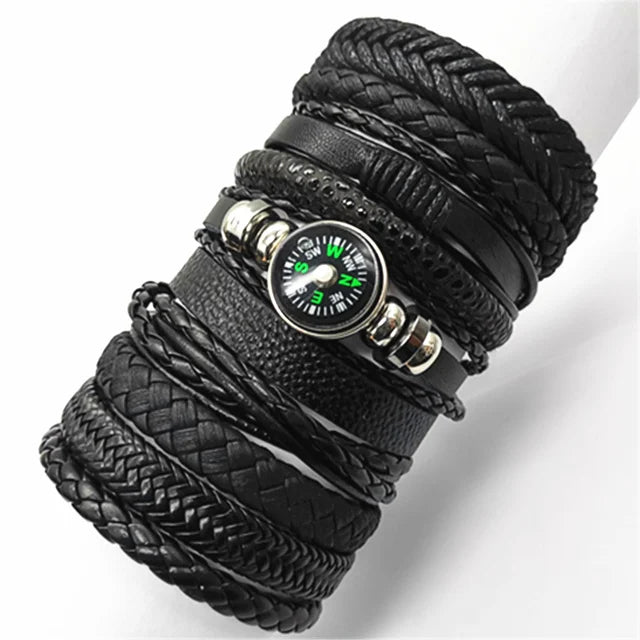 10PCS Black Woven Leather Bracelets – Handmade Unisex Bangles