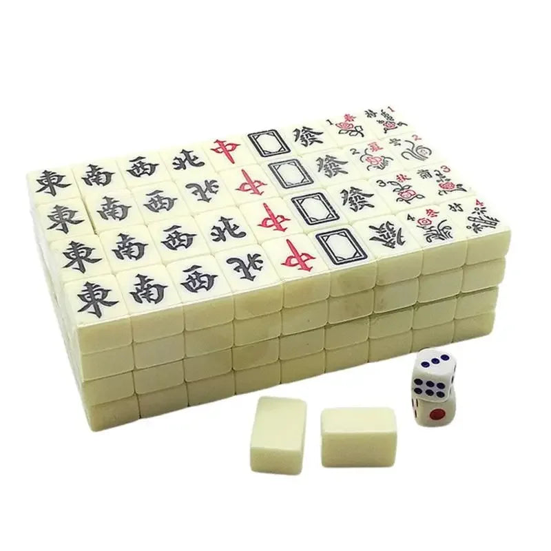 Chinese Mahjong Set – 144 Mini Engraved Tiles for Family Game Play