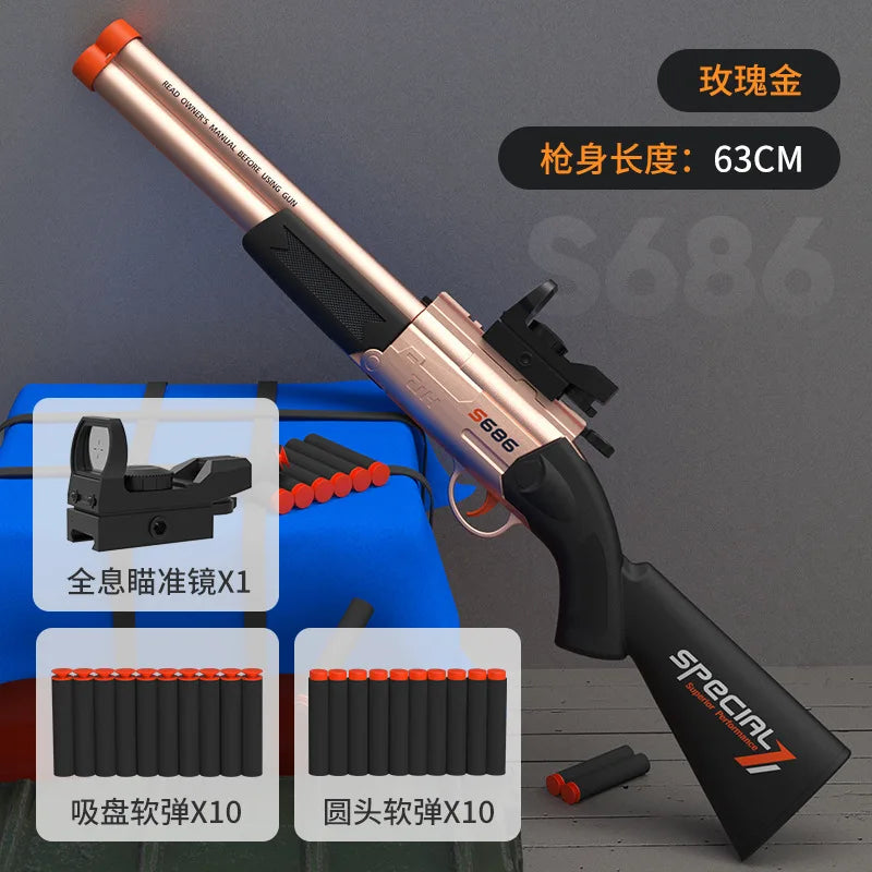 S686 Double-Barrel Airsoft Launcher – Dual Soft-Bullet Toy Rifle