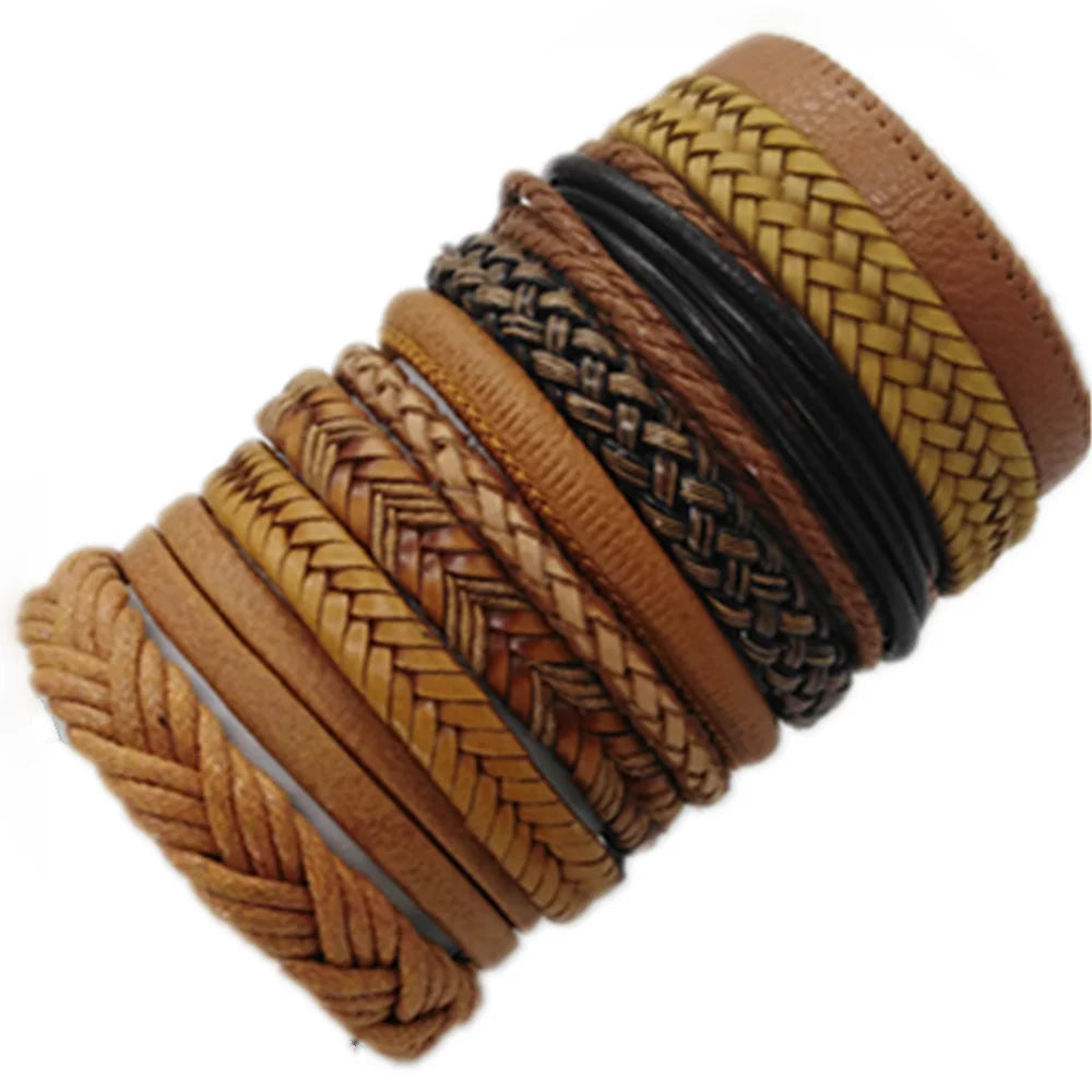 10PCS Black Woven Leather Bracelets – Handmade Unisex Bangles