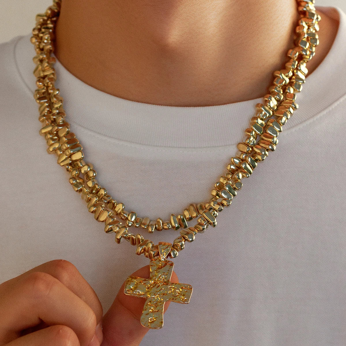 Ingemark 2PC Irregular CCB Bead Chain – Goth Cross Pendant Choker