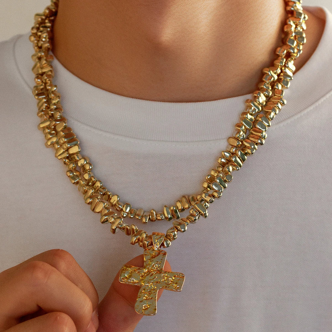 Ingemark 2PC Irregular CCB Bead Chain – Goth Cross Pendant Choker