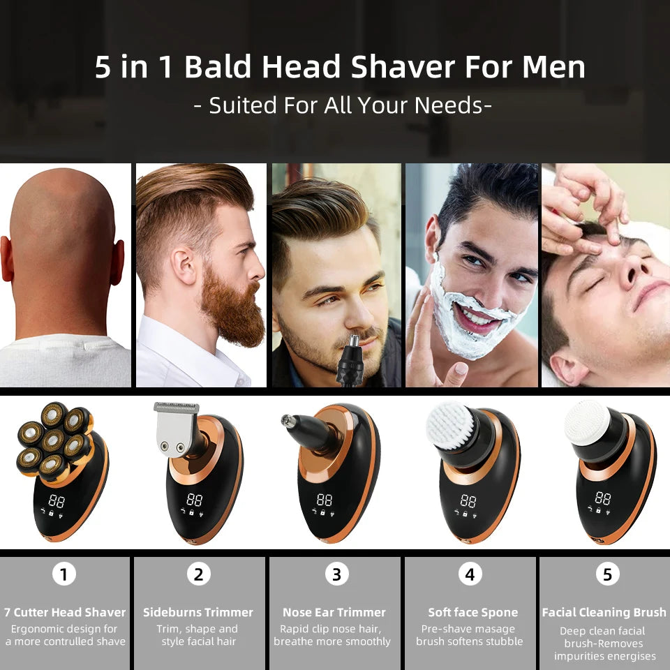 7D Men’s Electric Shaver – Wet & Dry Beard & Hair Trimmer