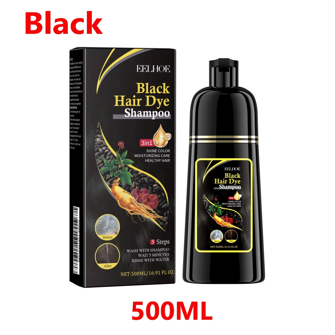 500ml Natural Herbal Hair Dye Shampoo 3 in 1 Change Hair Color Gray Hair to Dark Brown Black Deep Nourishing Fashion Hair Care