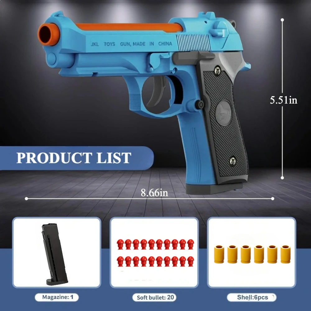 2011/M92 Tactical Shell Ejceting Toy Gun Continuous Firing EVA Soft Bullet Outdoor CS Shooting Pistol Children's Birthday Gift
