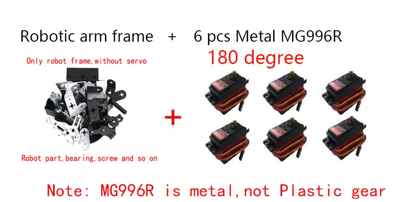 360 Degrees 6 DOF Robot Metal Alloy Mechanical Arm Claw Kit MG996R for Arduino Robotics Kit Educational Ps2 Programmable Toys