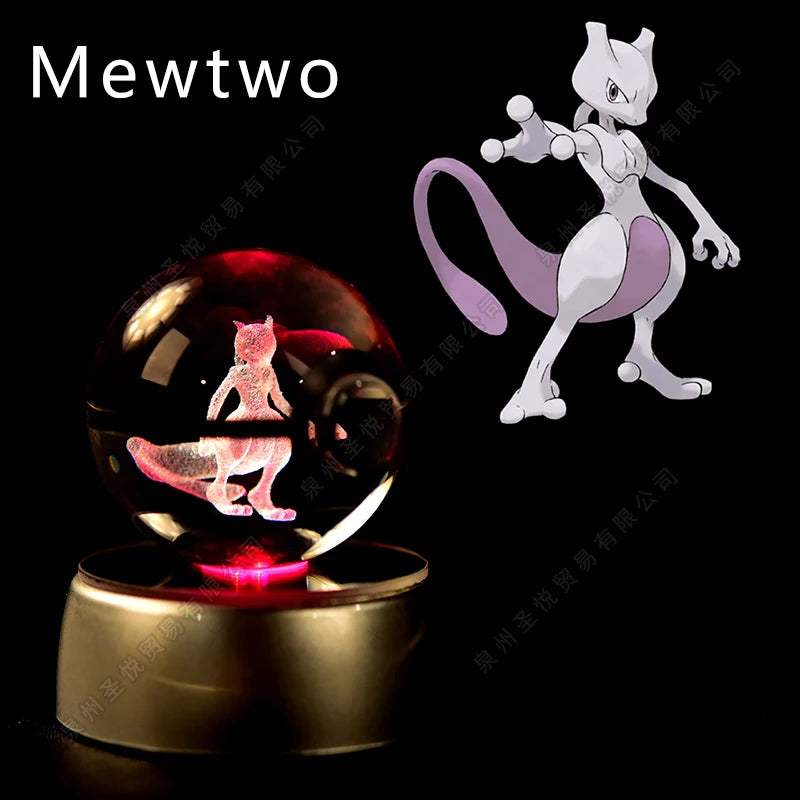 3D Pokémon Crystal Ball Lamp – Pikachu, Gengar & Mewtwo Night Light