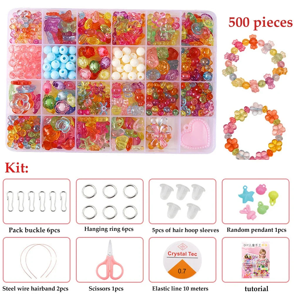 500PCS DIY Beaded Jewelry Kit – Spacer Beads Craft Set for Girls