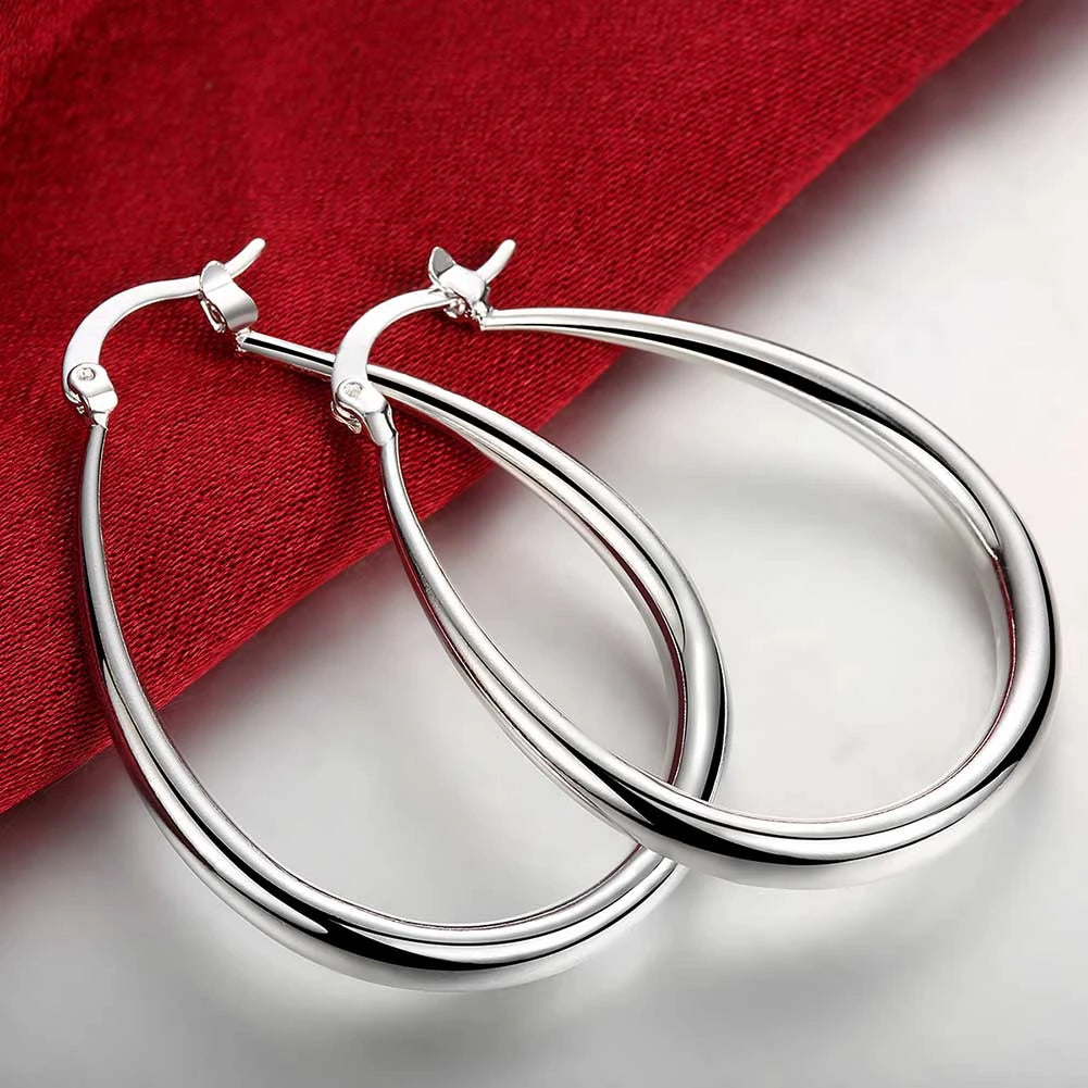 925 Sterling Silver Big Hoop Earrings – 41mm Circle for Women